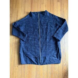 NUOVO BORGO Oversized Zip Up Jacket Black Navy Collarless Italy Size 50 US 16